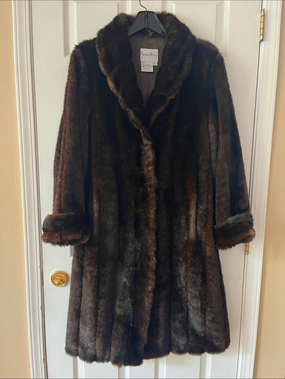Pamela McCoy Brown Faux Mink Fur Coat